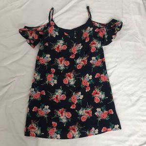 Navy blue floral cold shoulder dress